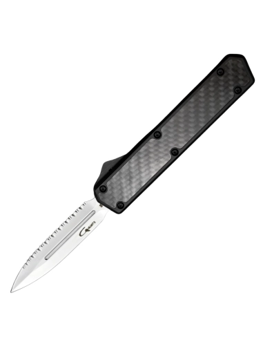 GOLGOTH - G11BS1 - Noir OTF lame double tranchant avec serrations en acier D2 manche aluminium noir et fibre de